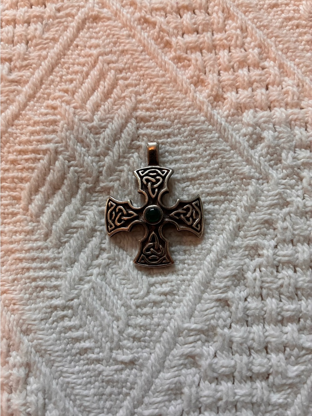 Silver Celtic Cross Pendant with Green Stone